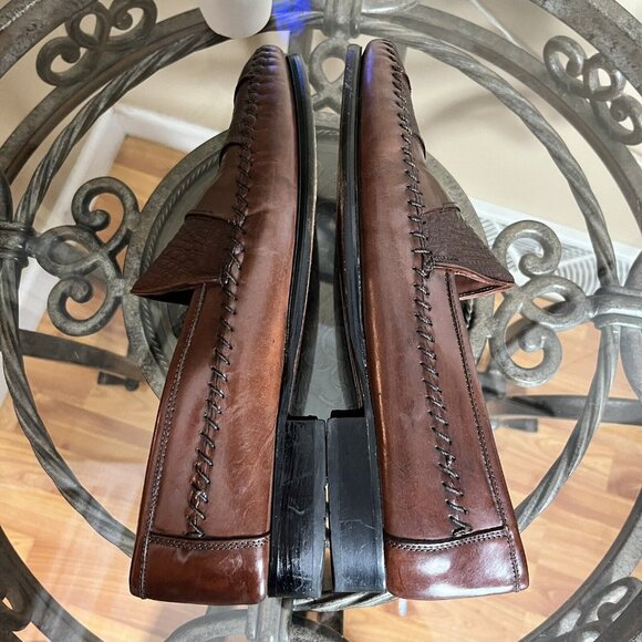 Stacy Adams Loafers Slip On Mens Size 10 M Brown Leather Snake Print Made Brazil - Picture 6 of 10